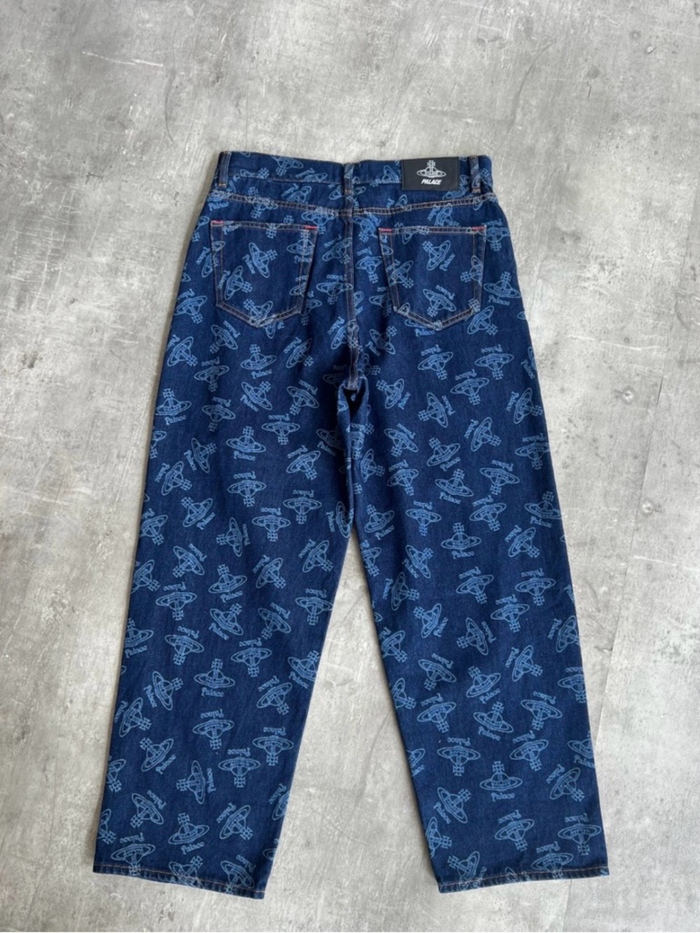 Vivienne Westwood Navy Allover Logo Print Straight Jeans